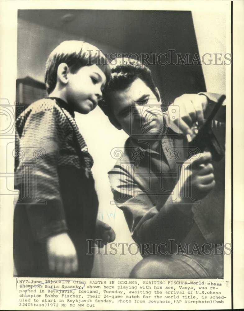 1972 Chess master Boris Spassky with son in Iceland. - Historic Images