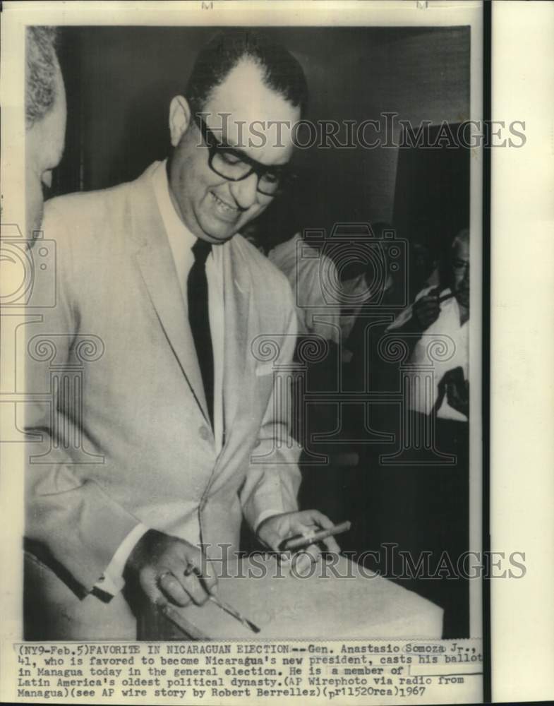 1967 Nicaragua&#39;s Anastasio Somoza, Jr. casts his ballot in Managua. - Historic Images