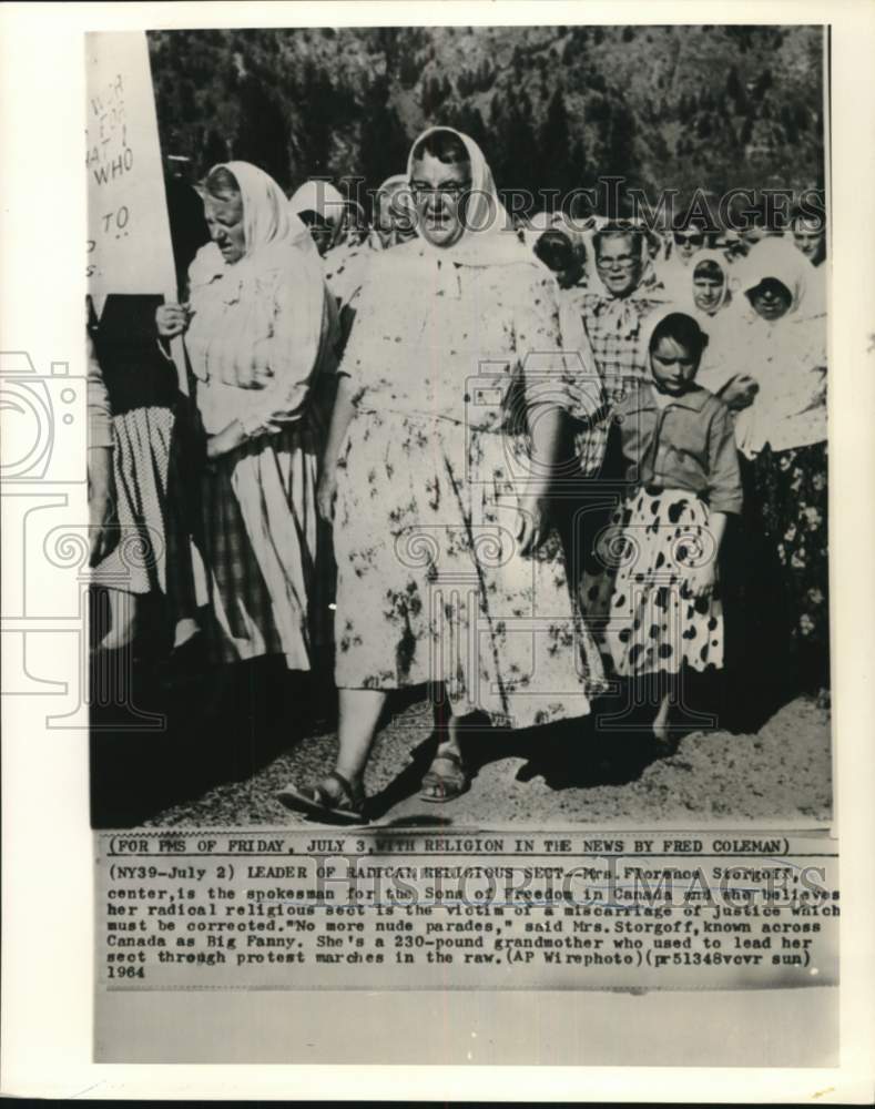 1964 Canada&#39;s radical religious sect leader Florence Storgoff march - Historic Images