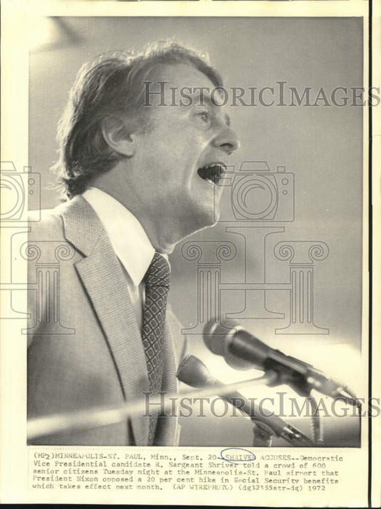 1972 Vice Presidential candidate Sargent Shriver campaigns in MN - Historic Images