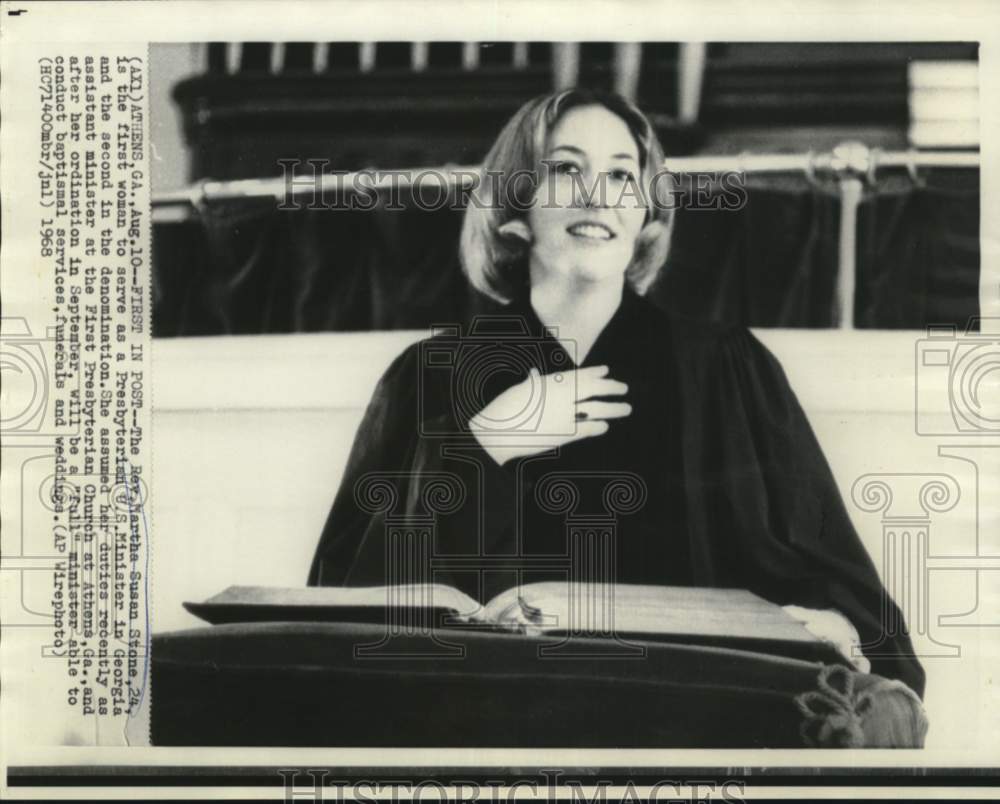 1968 Reverend Martha Susan Stone, first woman Presbyterian minister - Historic Images