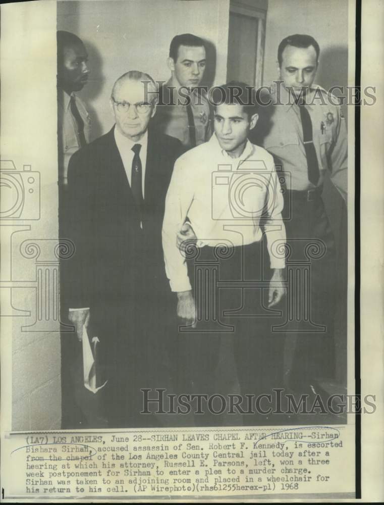1968 Accused assassin Sirhan Bishara Sirhan at Los Angeles jail - Historic Images