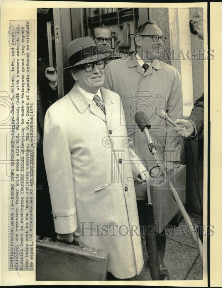 1974 Press Photo Watergate&#39;s H.R. Haldeman Lawyers John Wilson, Frank Strickler- Historic Images