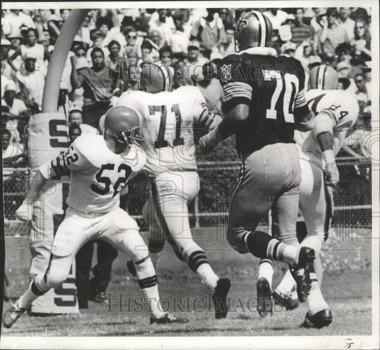 1969 Saints' Walter Johnson trying for for touchdown after fumble - Historic Images