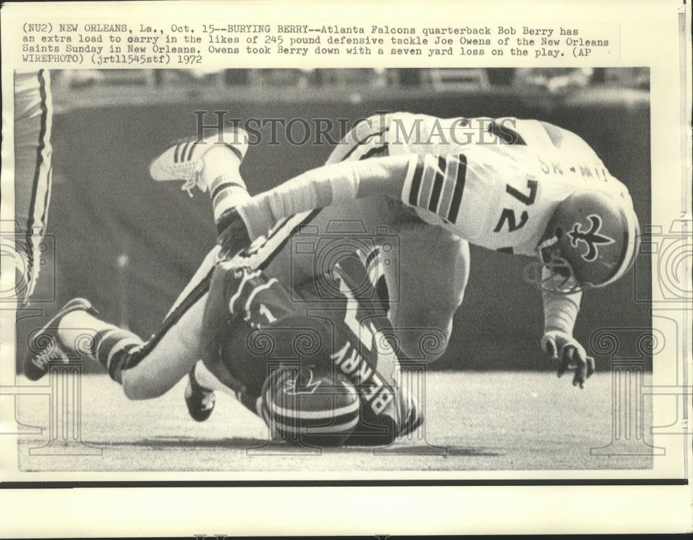 1972 Saints&#39; Joe Owens Takes Down Falcons&#39; Quarterback Bob Berry - Historic Images