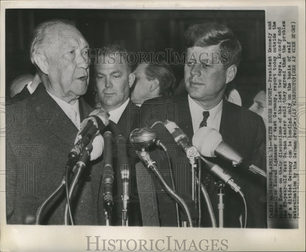 1961 President Kennedy and Chancellor Konrad Adenauer at conference - Historic Images