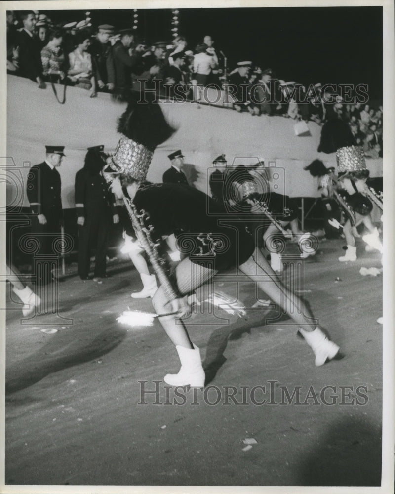 1961  New Orleans Mardi Gras Carnival Parade girls marching units-Historic Images