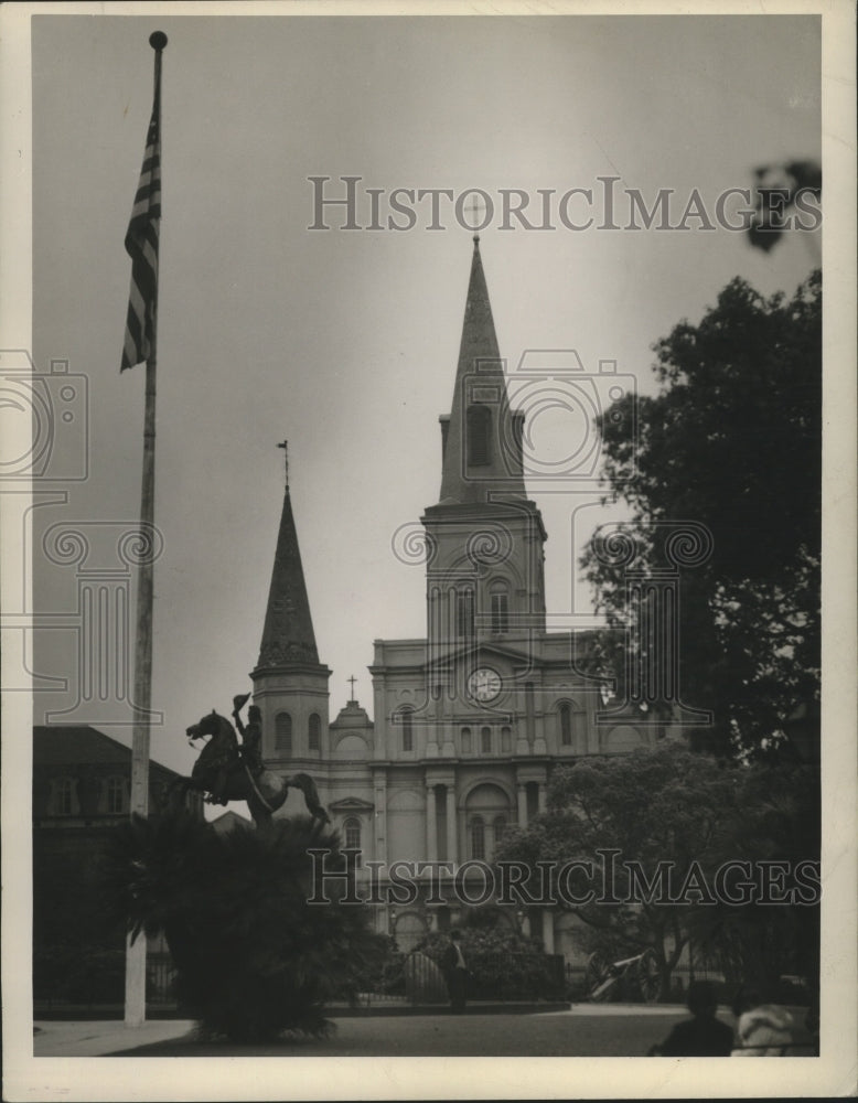 St. Louis Cathedral exterior with flagstaff  - Historic Images