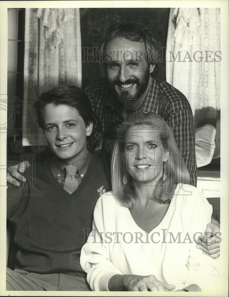 1985 Press Photo Family Ties Michael J. Fox, Michael Gross & Meredith B. Birney - Historic Images