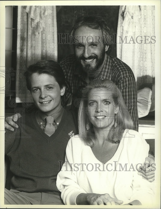 1985 Press Photo Family Ties Michael J. Fox, Michael Gross & Meredith B. Birney - Historic Images