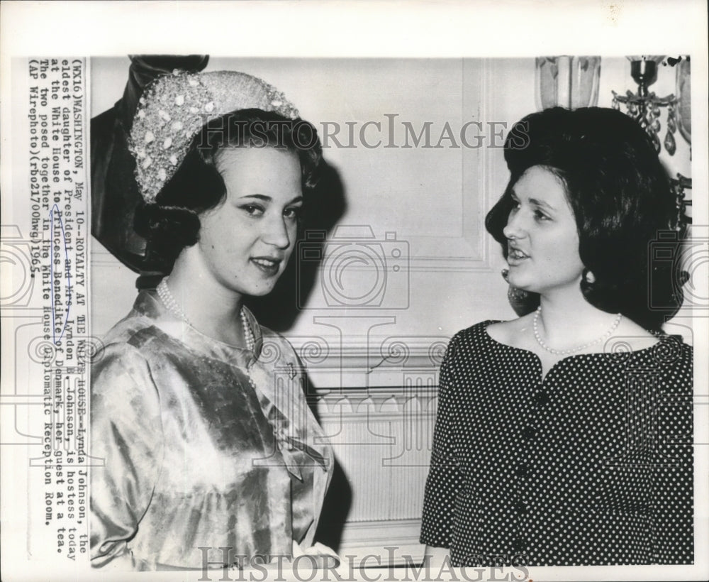 1965 Press Photo Lynda Johnson with Denmark&#39;s Princess Beneditke in White House-Historic Images