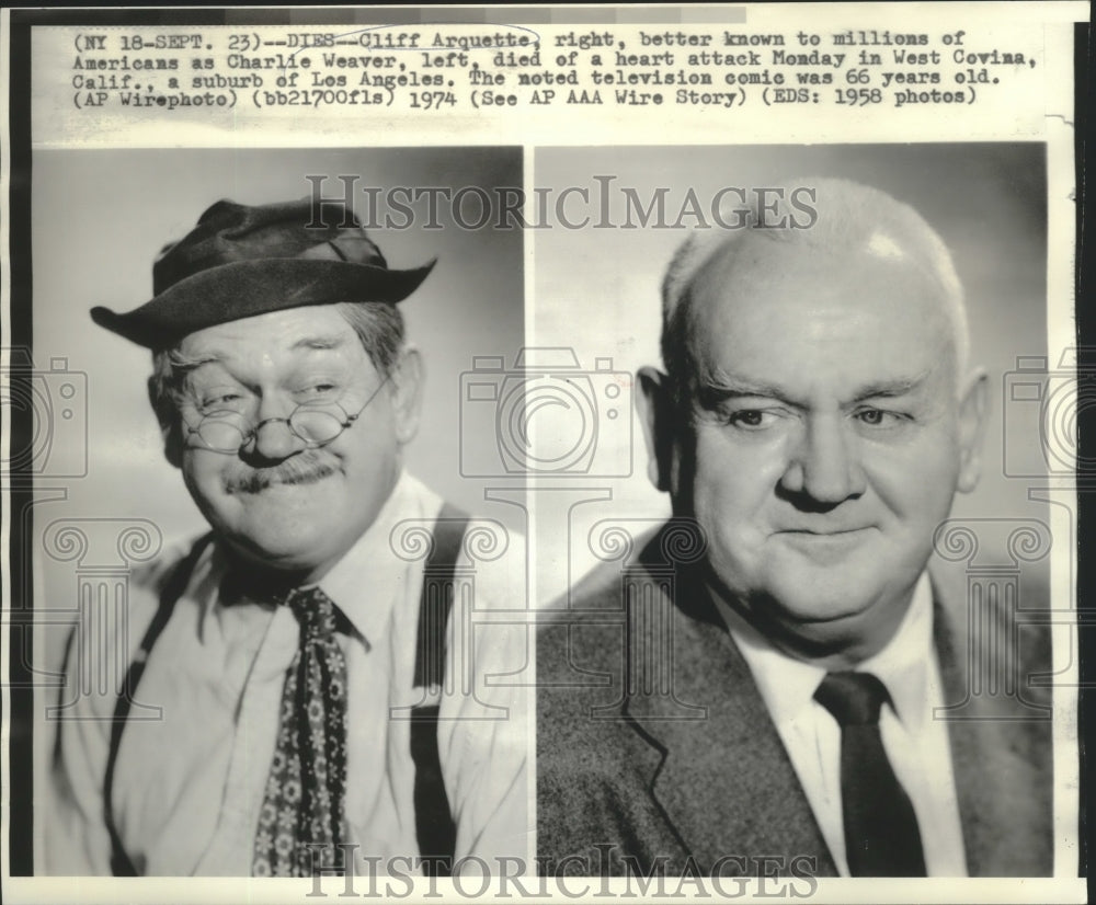1958 Press Photo Popular actor Cliff Arquette aka Charlie Weaver died at 66 - Historic Images
