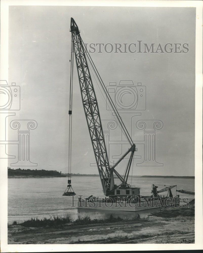 1960 Barge Crane Under Construction on Mississippi River-Historic Images