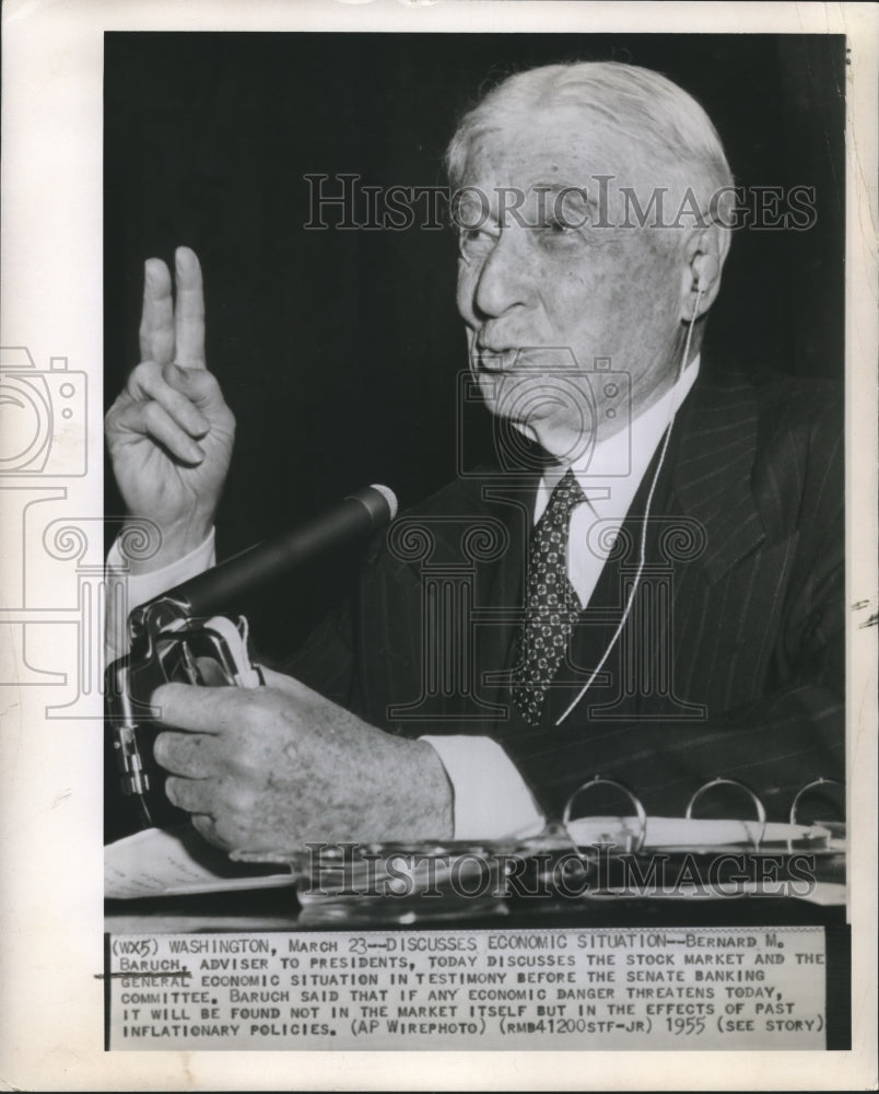 1955 Press Photo Bernard M. Baruch Discusses Stock Market to Senate Committee-Historic Images