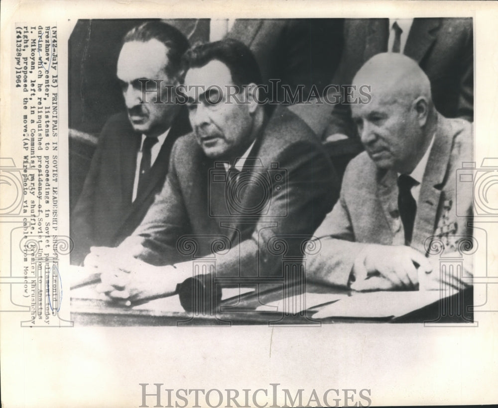 1964 Soviet Leadership Shuffle - Brehznev, Mikoyan and Khruschev-Historic Images