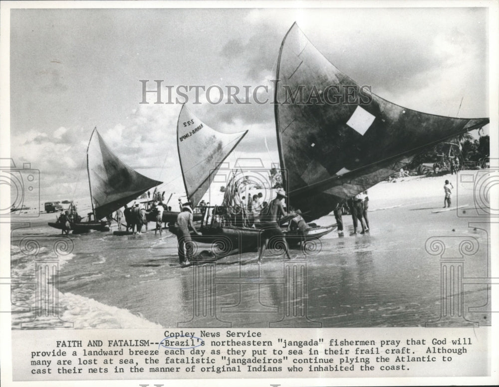 1968 Jangada Fishermen with Boats in Brazil-Historic Images