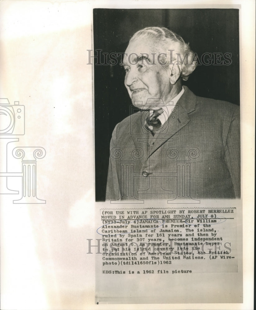 1962 Press Photo Jamaica Premier Sir William Alexander Bustamante - nox07992- Historic Images