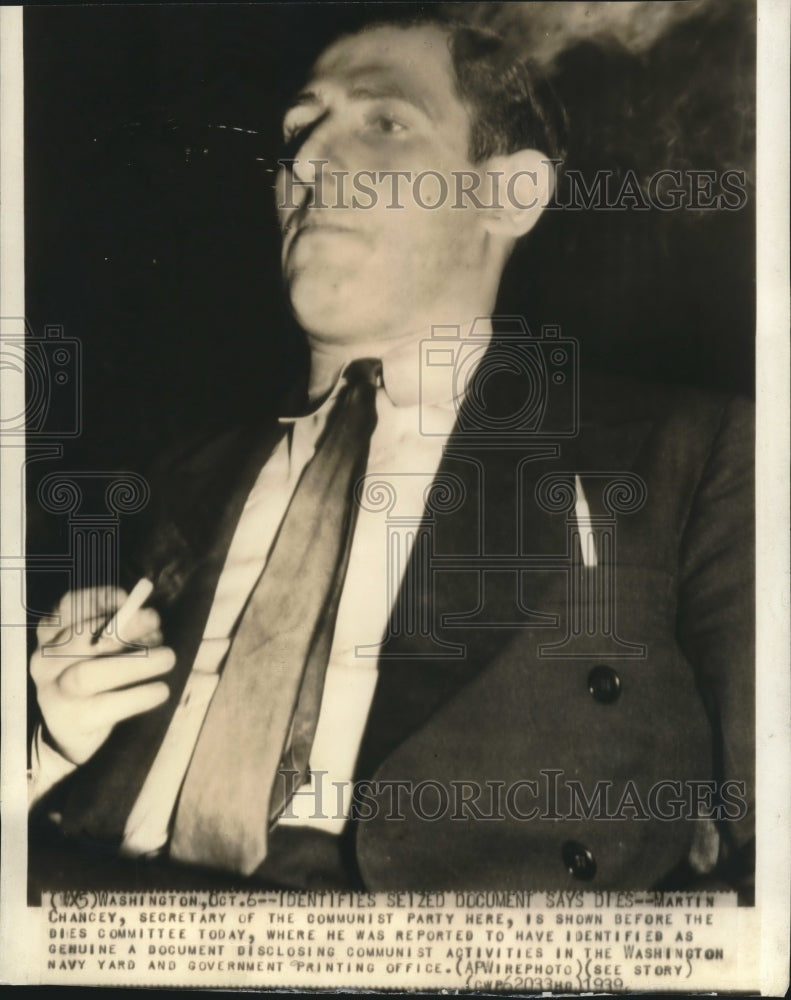 1939 Press Photo Government - Martin Chancey Before Dies Committee on Communism - Historic Images