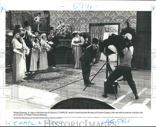 1992 Press Photo Cast of "Chaplin" starring Robert Downey, Jr. in title role - Historic Images