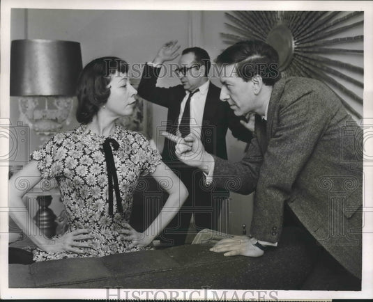 1956 Press Photo Actors Jack Klugman, Will Kuluva & Imogene Coca in Funny Heart-Historic Images