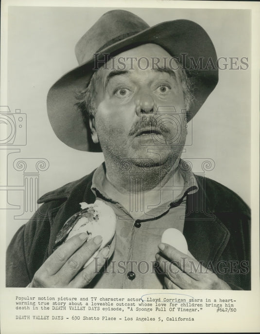 1962 Press Photo Actor Lloyd Corrigan in "Death Valley Days" - nox12992-Historic Images