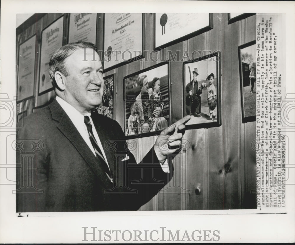 1956 Press Photo Joe Cr0nin, General Manager of Boston Red Sox with Picture-Historic Images