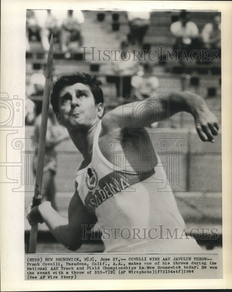 1964 Press Photo Frank Covelli, Pasadena, California, National AAU Track Contest-Historic Images