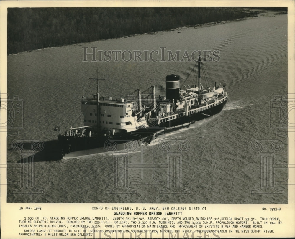 1951 Seagoing Hopper Dredge Langfitt Boat in Mississippi River-Historic Images