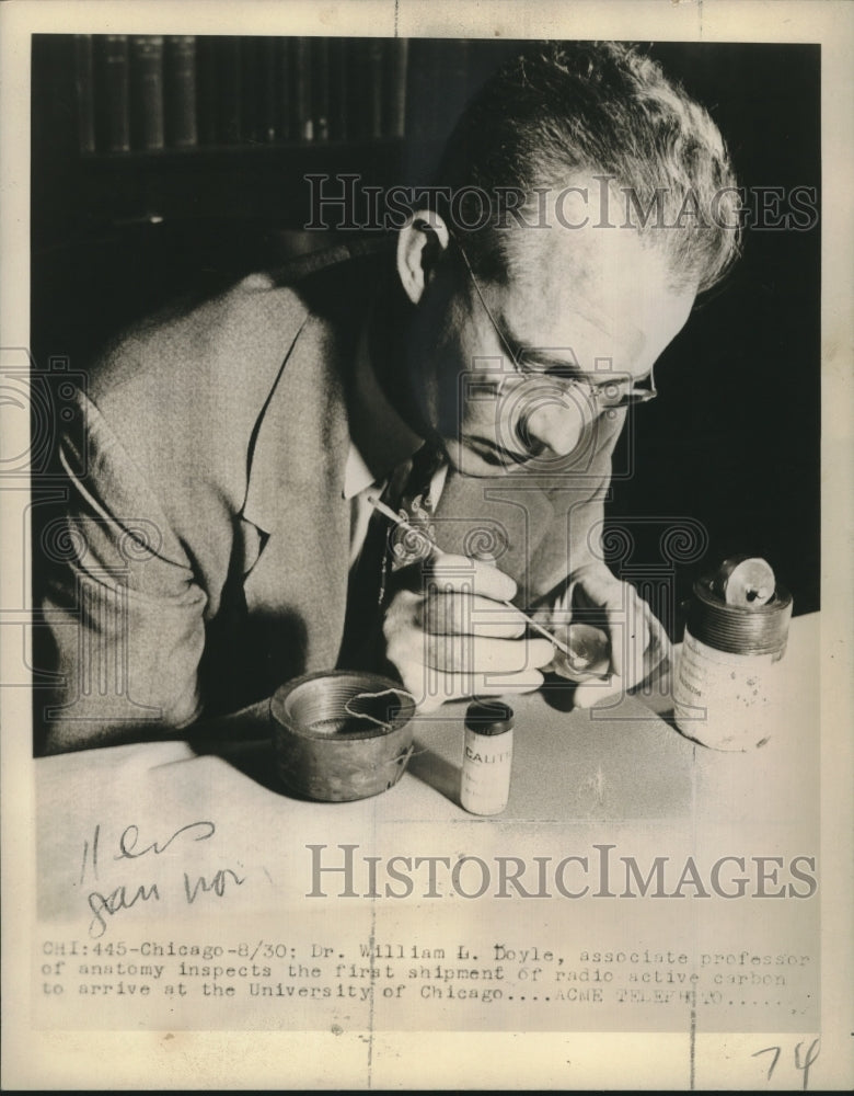 1946 Dr. William Doyle Inspecting Radioactive Carbon, Chicago - Historic Images