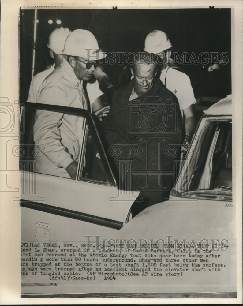 1964 Press Photo Lloyd L. Shaw, Rescued at Las Vegas Atomic Energy Test Site - Historic Images