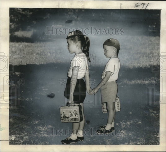 1956 Michelle and Tim Richardson on the First day of Day Camp-Historic Images