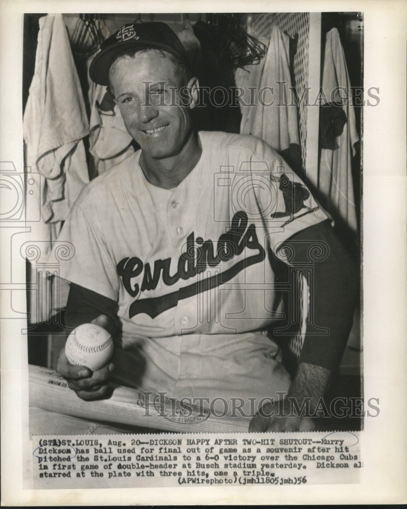 1956 Cardinals pitcher Murry Dickson holds game winning ball - Historic Images