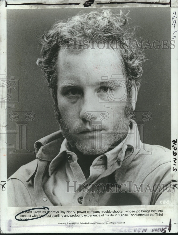 1977 Press Photo Richard Dreyfuss staring in "Close Encounters of the Third Kind- Historic Images