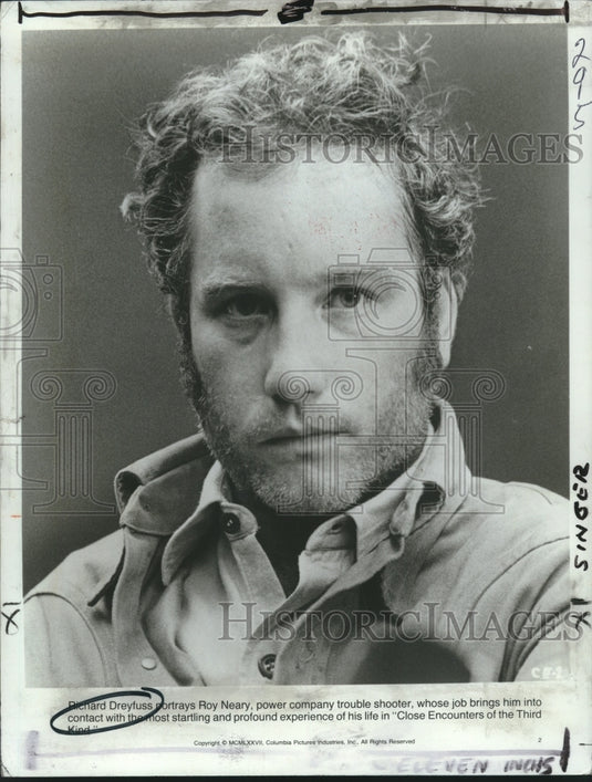 1977 Press Photo Richard Dreyfuss staring in "Close Encounters of the Third Kind- Historic Images