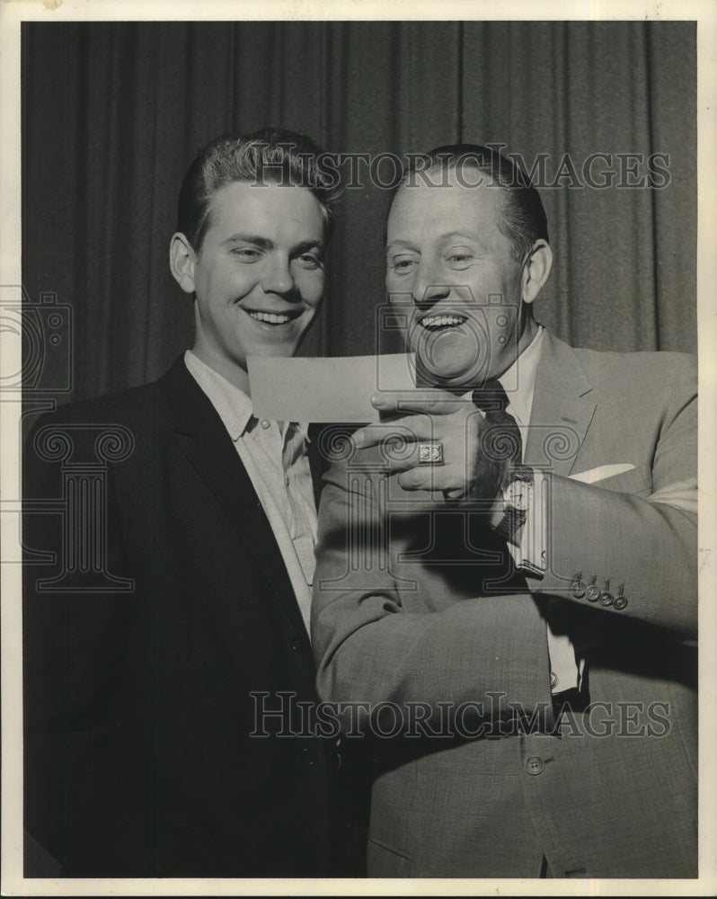 1958 Show Host Art Linkletter Giving Check to Roger Dollarhide Jr.-Historic Images