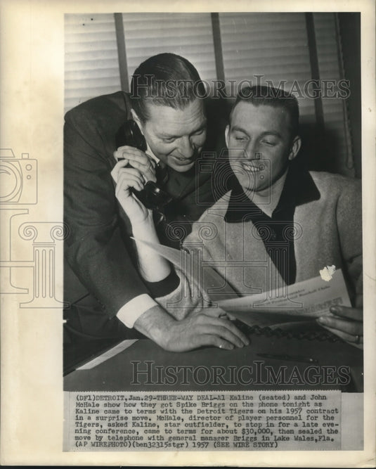 1957 Al Kaline & McHale discuss Detroit Tigers contract with GM-Historic Images
