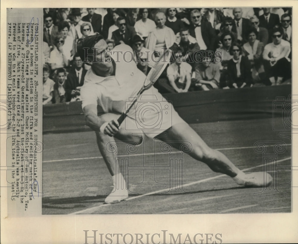 1964 Press Photo Australia&#39;s Roy Emerson in action at Davis Cup Challenge Round- Historic Images