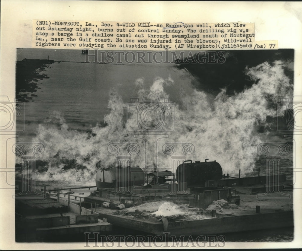 1977 Press Photo Exxon gas well fire in Montegut, Louisiana near Gulf coast-Historic Images