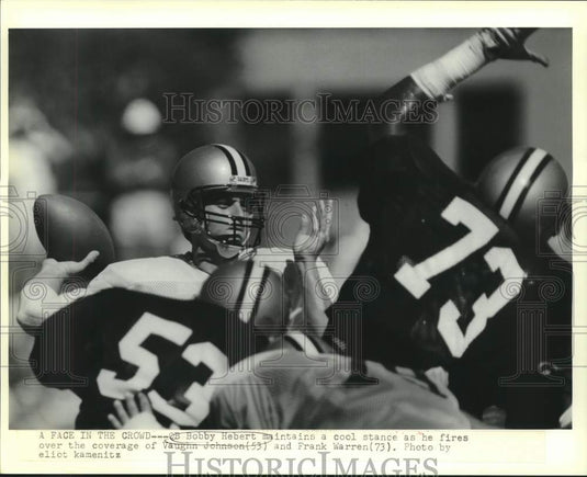 1988 Press Photo Saints' Bobby Hebert Fires Pass in Football Field Action-Historic Images