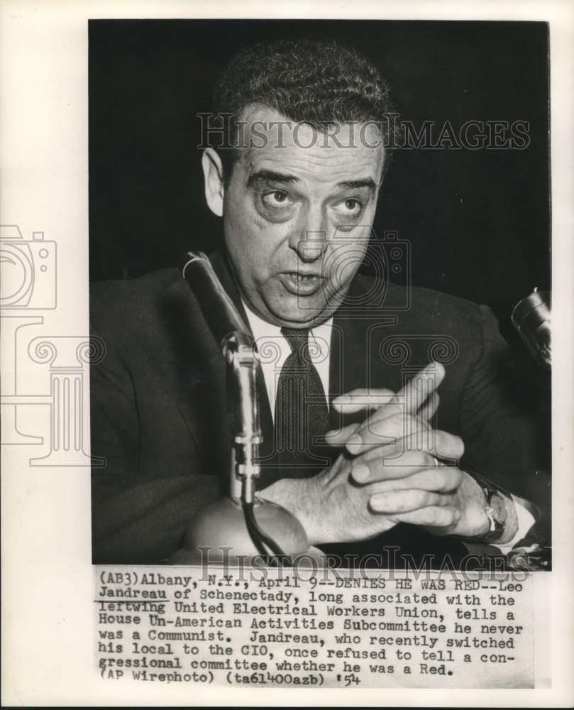 1954 Press Photo Leo Jandreau of Schenectady of United Electrical Workers Union-Historic Images