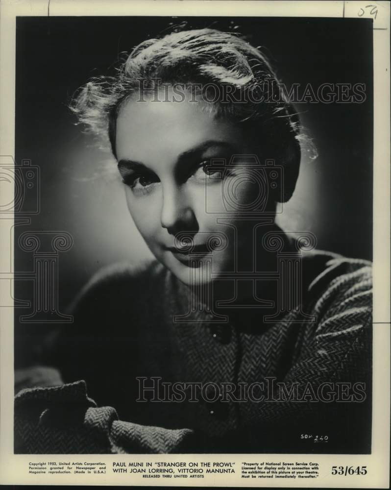 1953 Press Photo Actress Joan Lorring of &quot;Stranger on the Prowl&quot; - nox29111- Historic Images