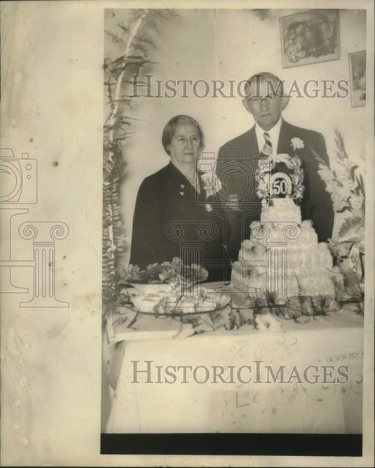 1955 Press Photo Mr. & Mrs. Alcide Ledet at 50th Anniversary Celebration - Historic Images
