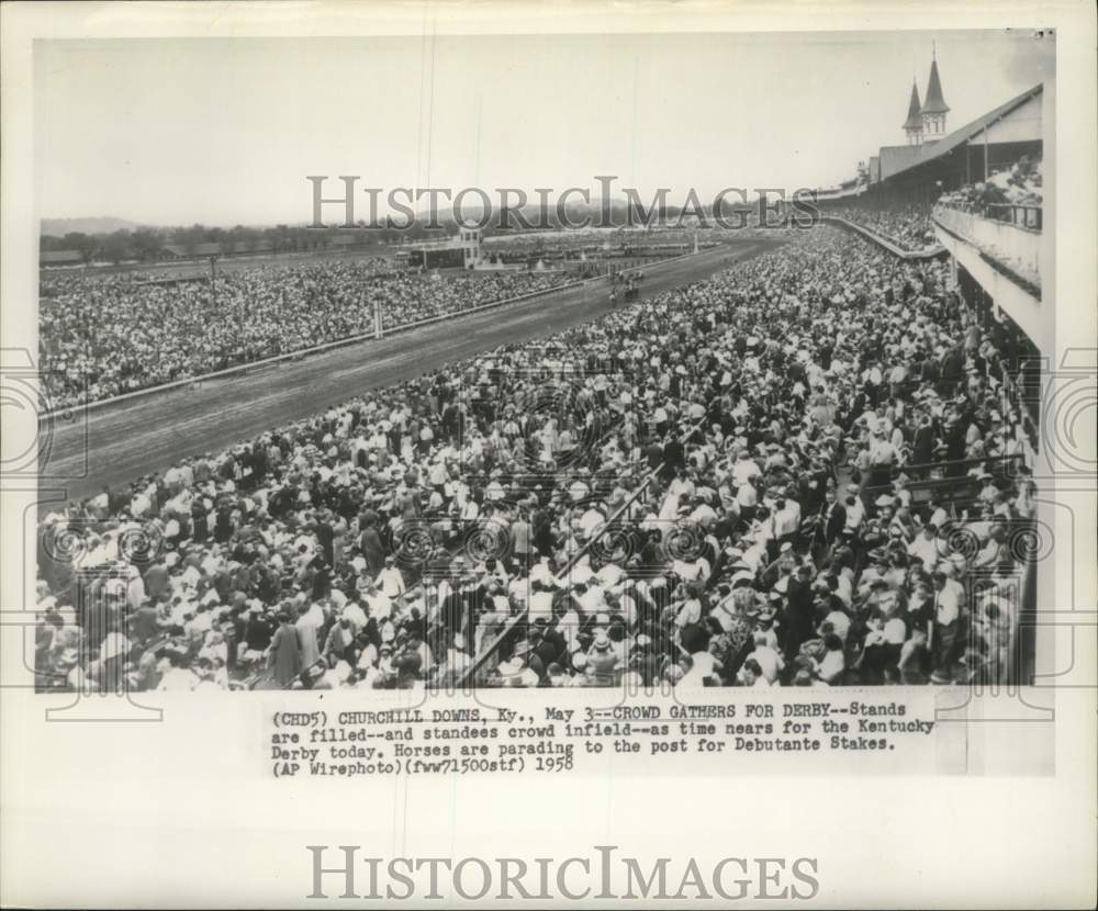 1958 Huge Crowd in Stands and infield for Kentucky Derby Horse Race - Historic Images