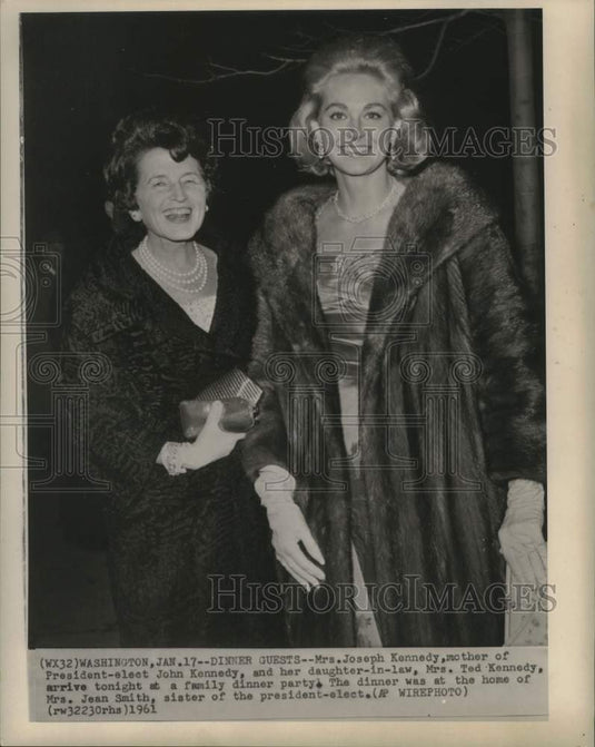 1961 Press Photo Mrs. Joseph Kennedy & Mrs. Ted Kennedy attend a family dinner-Historic Images