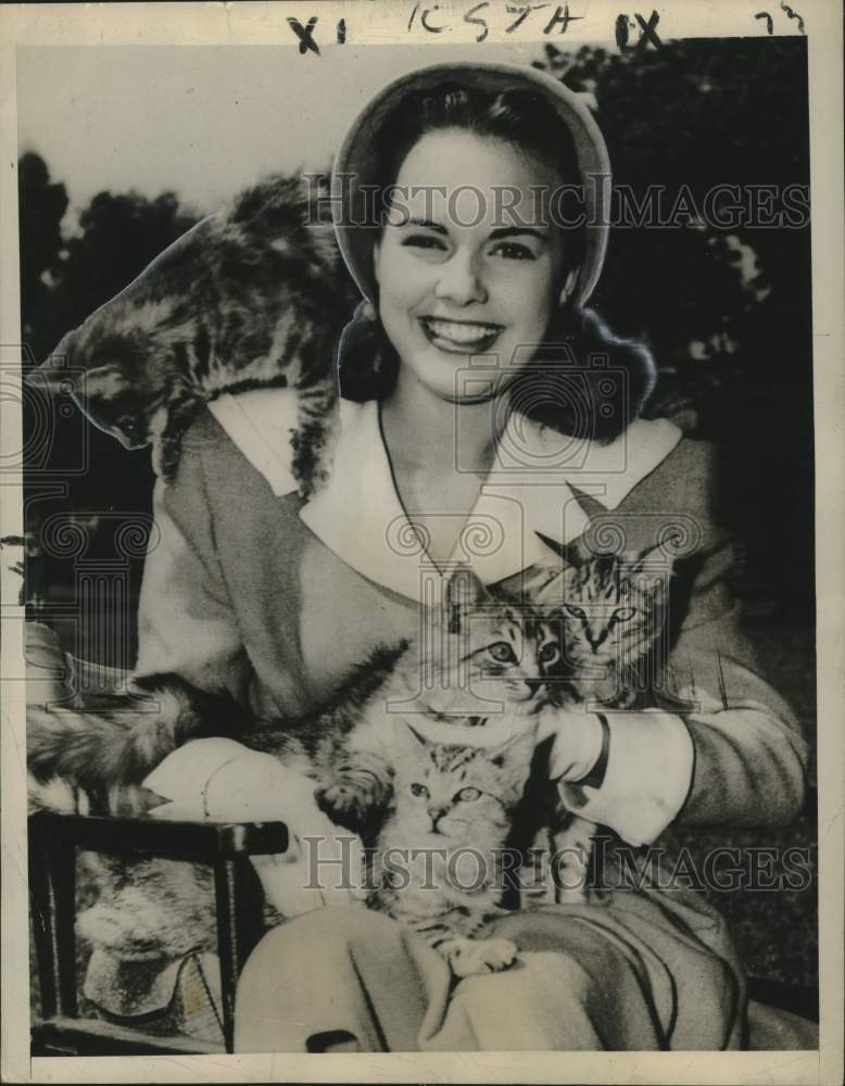 1948 Actress Terry Moore with Feline Friends - Historic Images