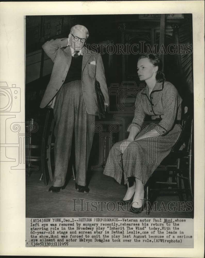 1955 Press Photo Paul Muni returns to the starring role in &quot;Inherit The Wind.&quot; - Historic Images