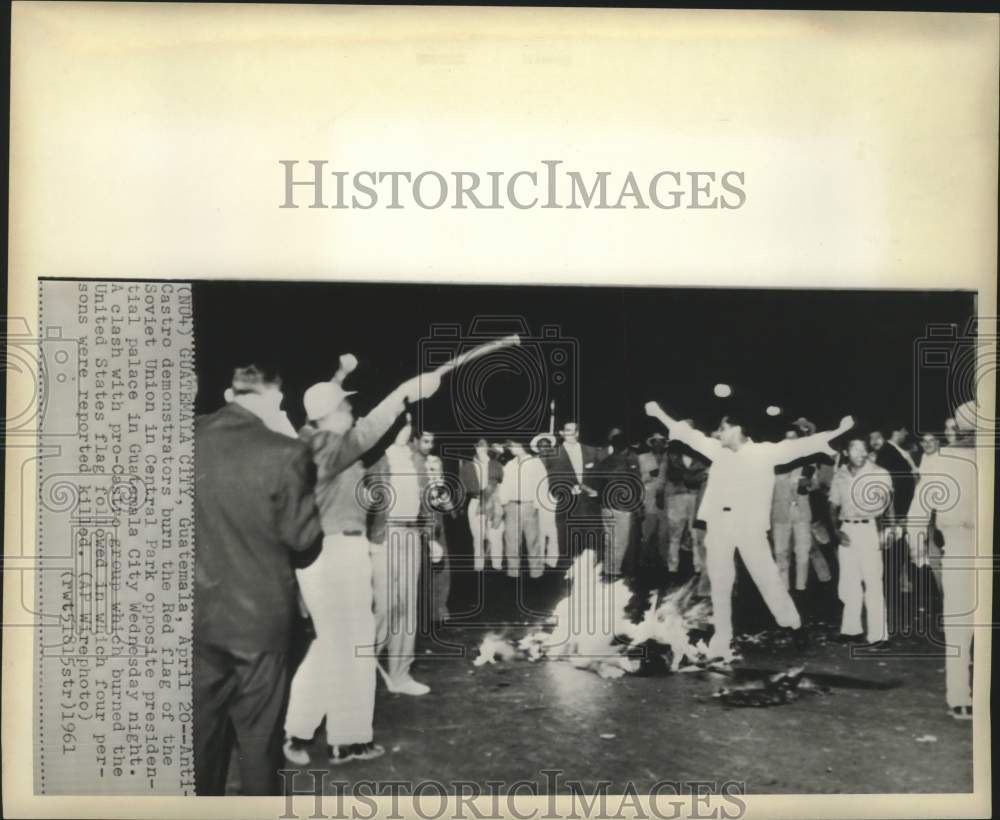 1961 Guatemalan Anti-Castro Protesters Burn Soviet Union Flag - Historic Images