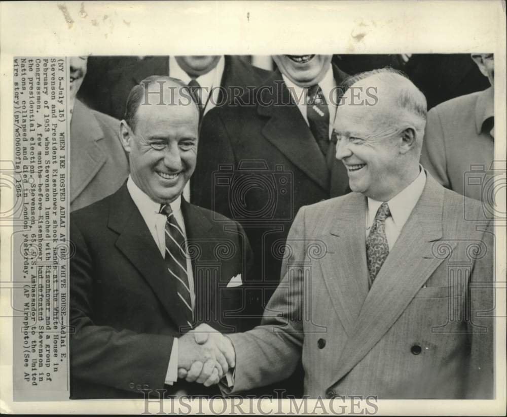 1965 Press Photo President Eisenhower, Candidate Adlai Stevenson at White House - Historic Images