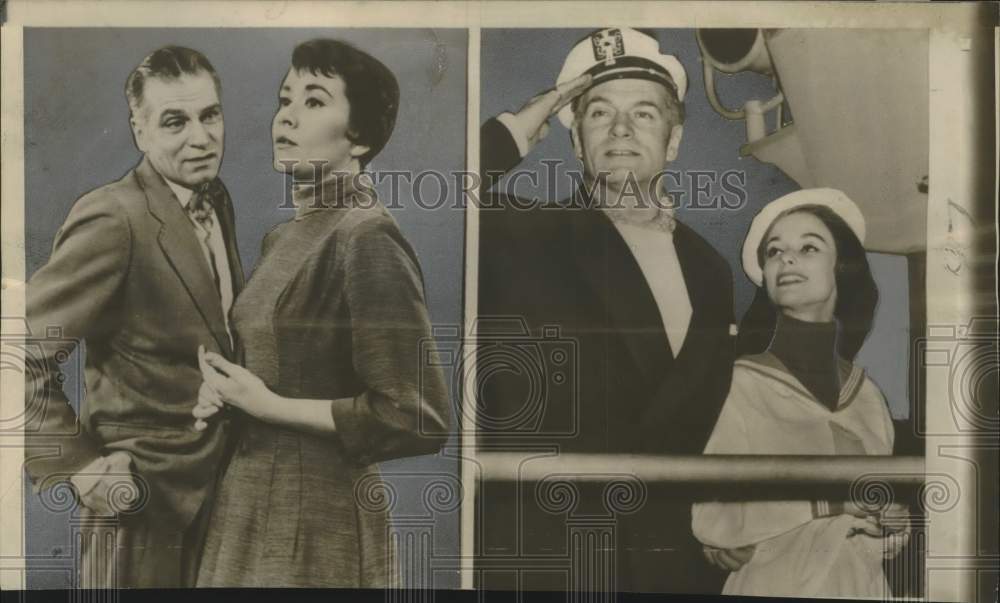 1958 Press Photo Sir Laurence Olivier shown with Joan Plowright, Susan Strasberg - Historic Images