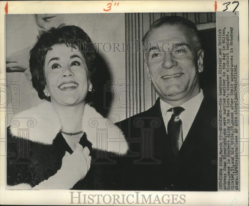 1961 Press Photo Sir Laurence Olivier & British actress Joan Plowright, married. - Historic Images